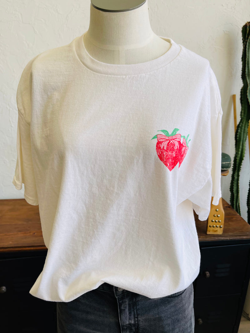 Strawberry Graphic Tee in Cream