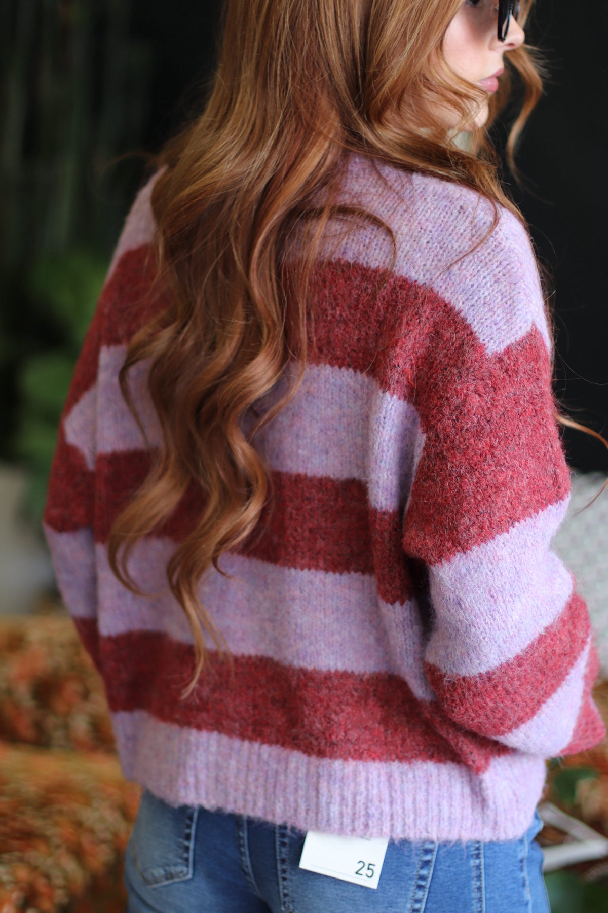 Burgundy Striped Fuzzy Button Down Cardigan
