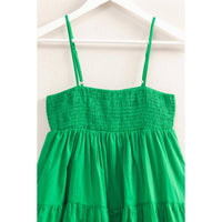 Cotton Smocked Tiered Mini Dress in Green