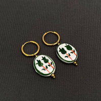 Ceramic Floral 18K GP Huggie Earrings + Green