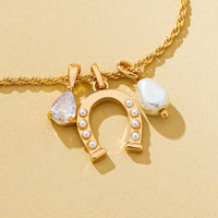 Pave Horseshoe & Pearl Drop Charm Necklace