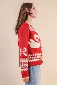 Swan Knit Cardigan + Red