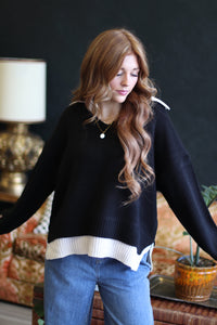 Veronica Collared V-Neck Sweater + Black