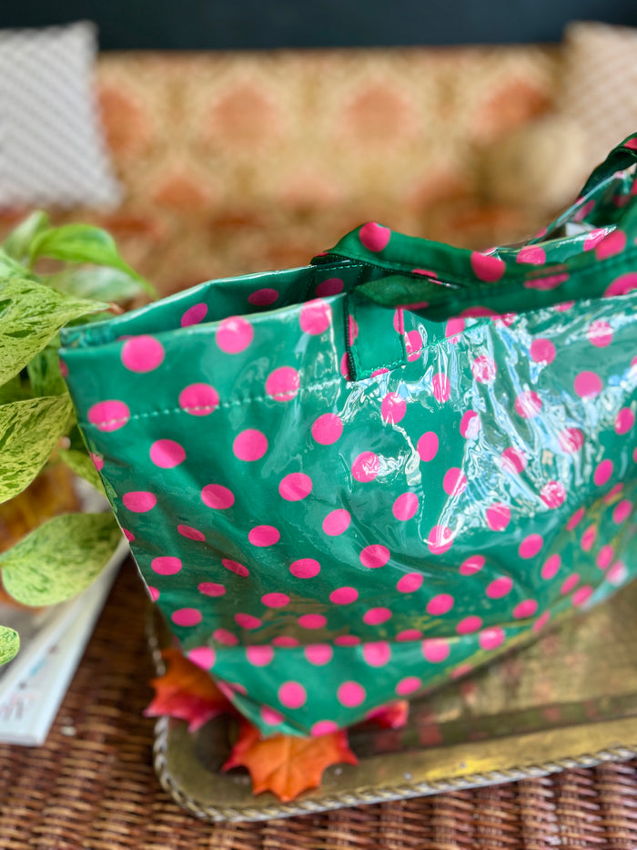 Polka Dot Tote Bag in Green & Pink