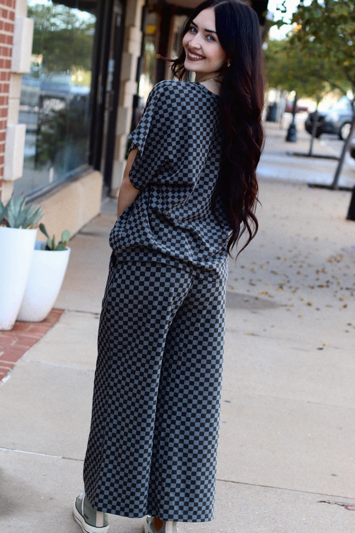 Tatum Checkered Top + Charcoal