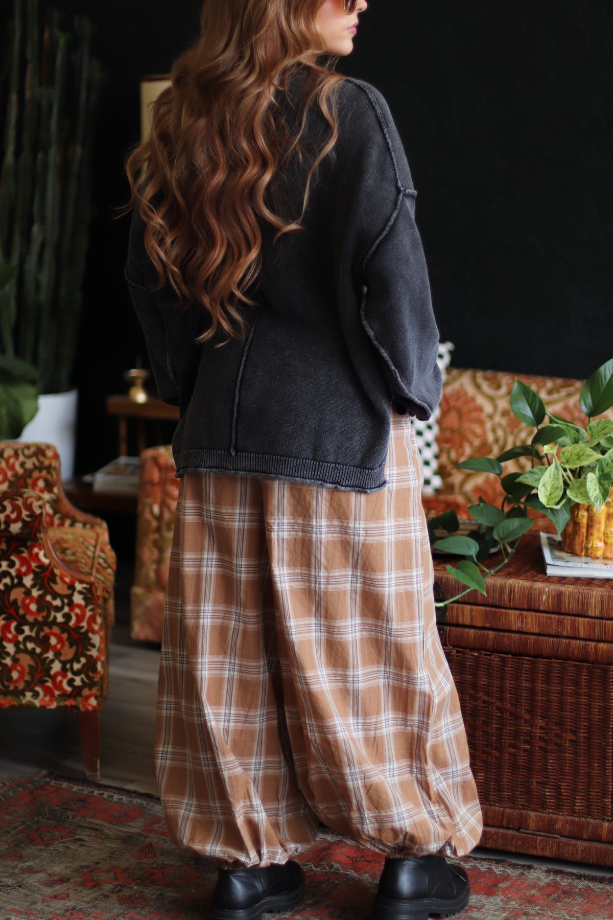 Moonlight Plaid Balloon Pants in Latte