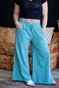 Mineral Wash Wide Leg Pants + Teal