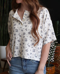 Ivory Cottagecore Henley Floral Top