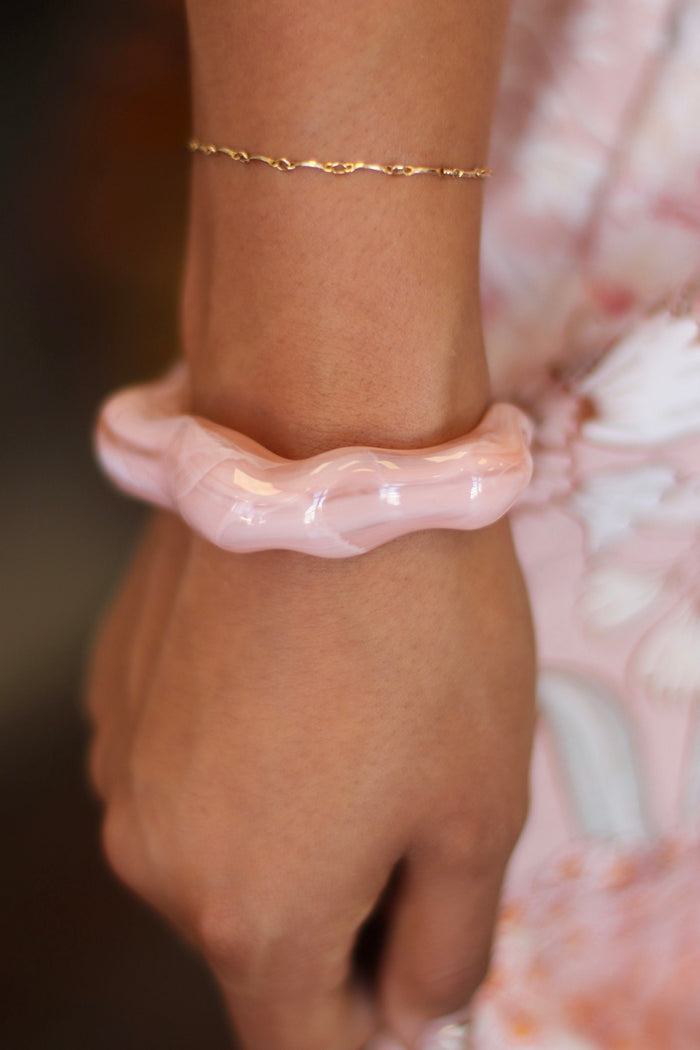 Pink Acrylic Wavy Bamboo Design Cuff Bracelet