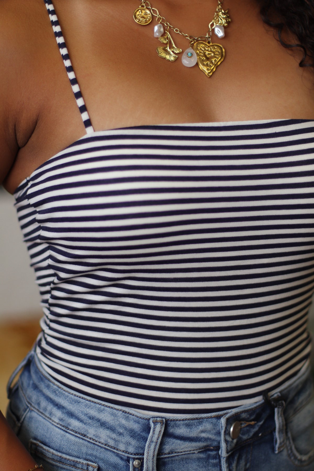 Meredith Navy Striped Spaghetti Strap Top