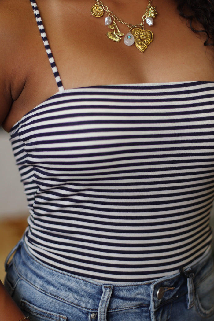 Meredith Navy Striped Spaghetti Strap Top