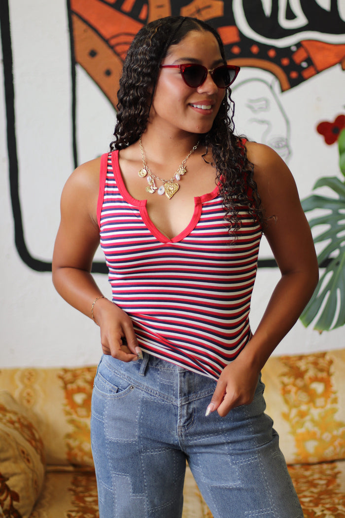 Lexi Red Striped Tank Top