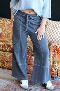 French Terry Wide Leg Pants Black