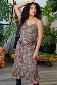 Paisley Print Midi Dress in Olive