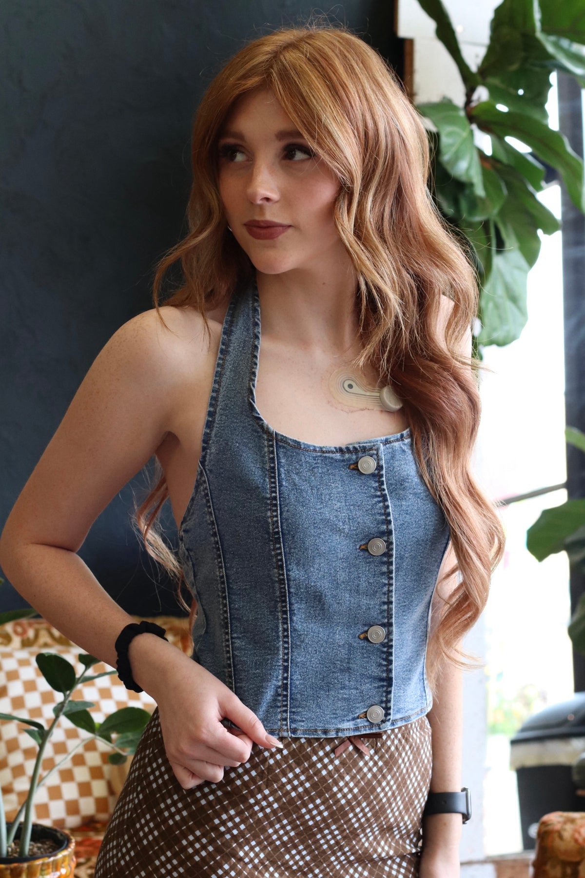 Corey Button Down Denim Halter Top