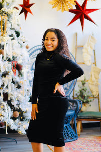 Glitter Velvet Midi Dress + Black