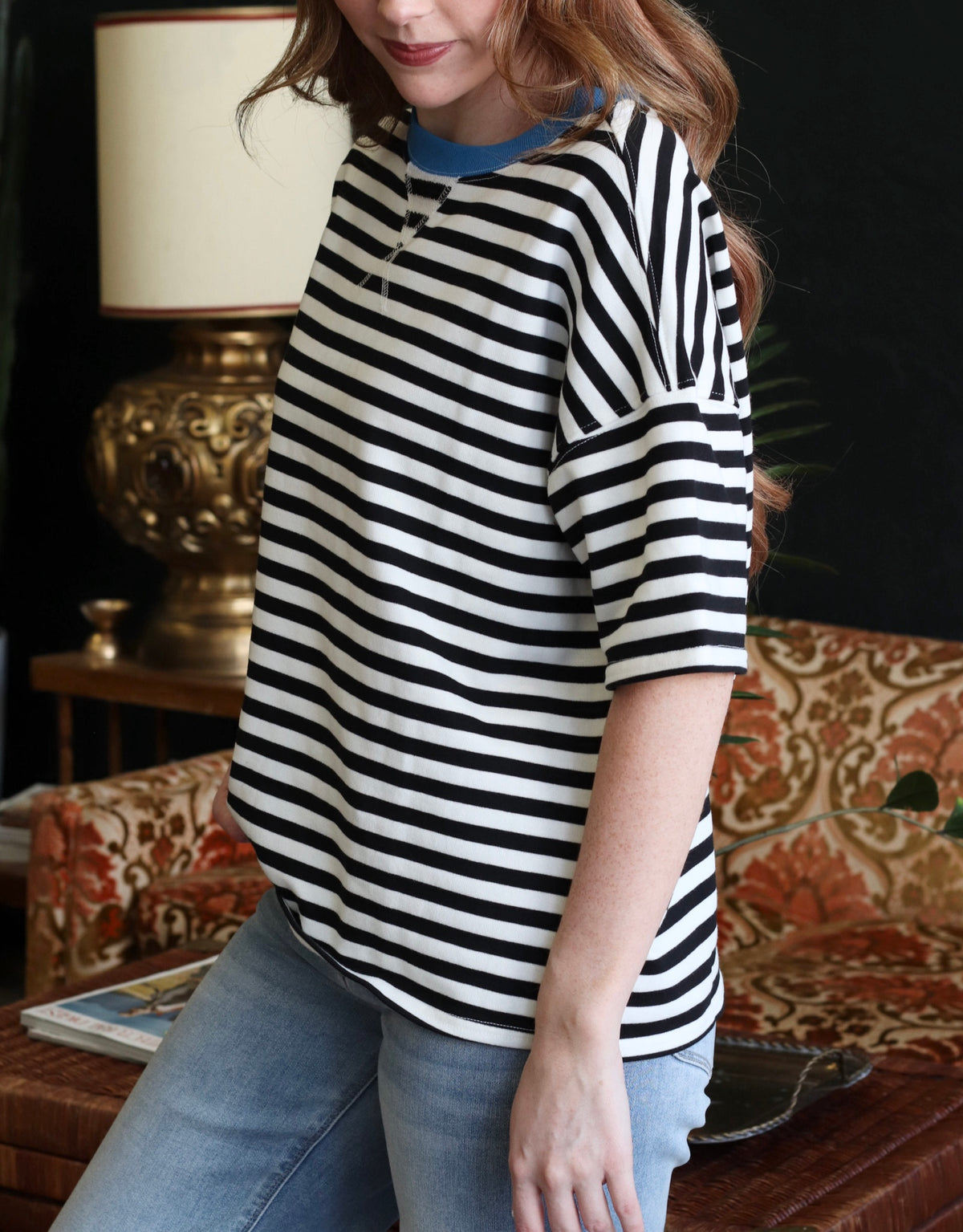 Andi Striped Blue Neckline Top