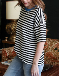Andi Striped Blue Neckline Top