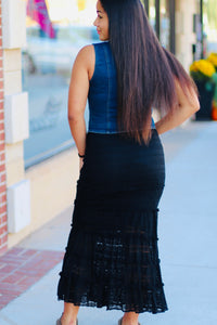 Melanie Mermaid Midi Skirt + Black