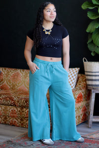 Mineral Wash Wide Leg Pants + Teal