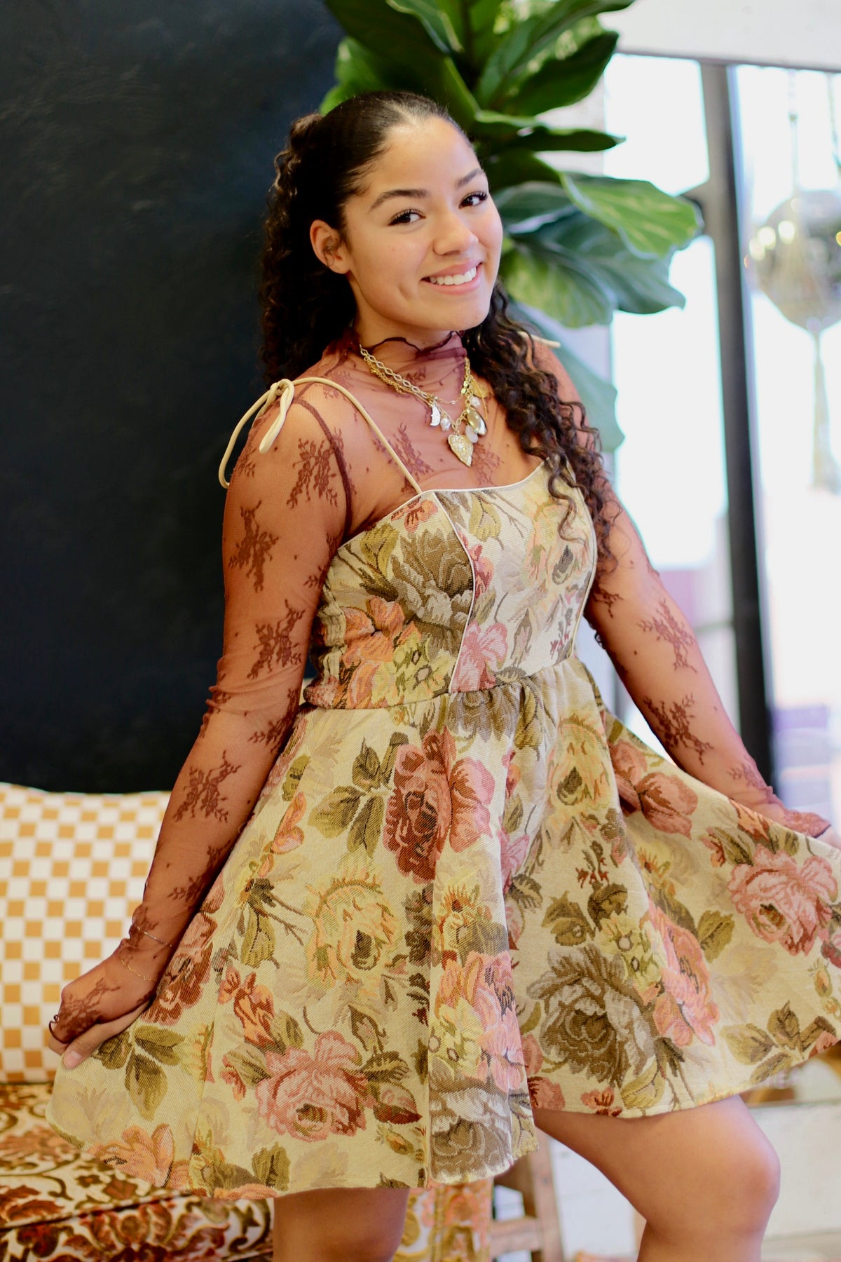 Floral Tapestry Mini Dress