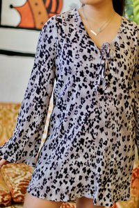 Grey Leopard Printed Pleated Mini Dress