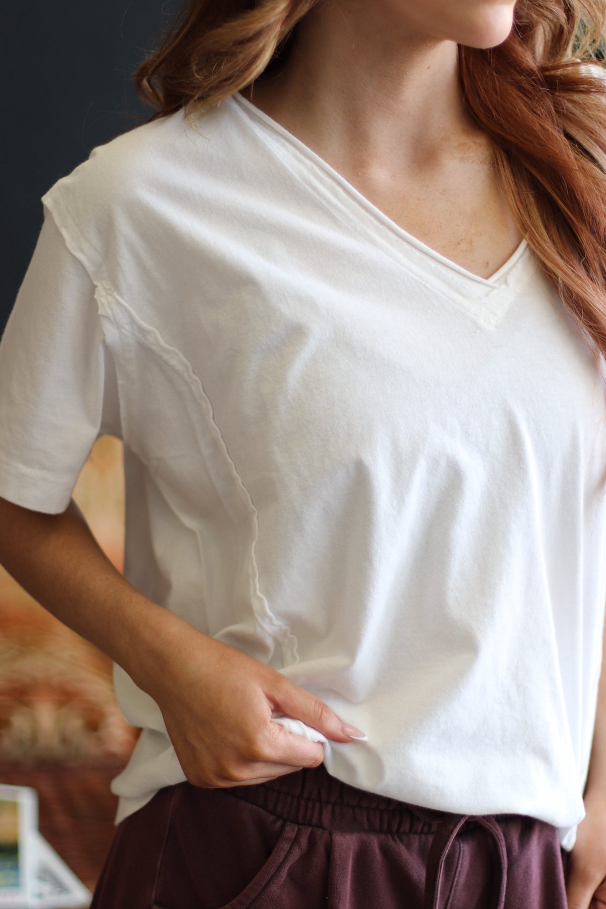 Oversized V-Neck White T-Shirt