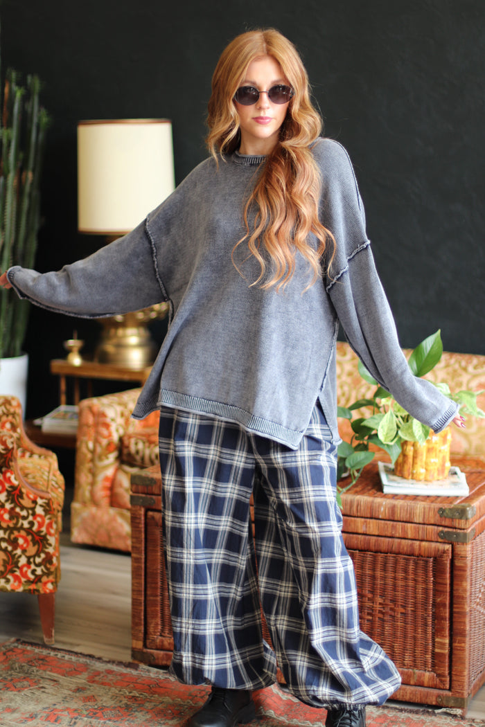 Moonlight Plaid Balloon Pants in Navy
