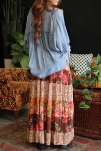 Floral Mood Tiered Maxi Skirt in Brown Mix