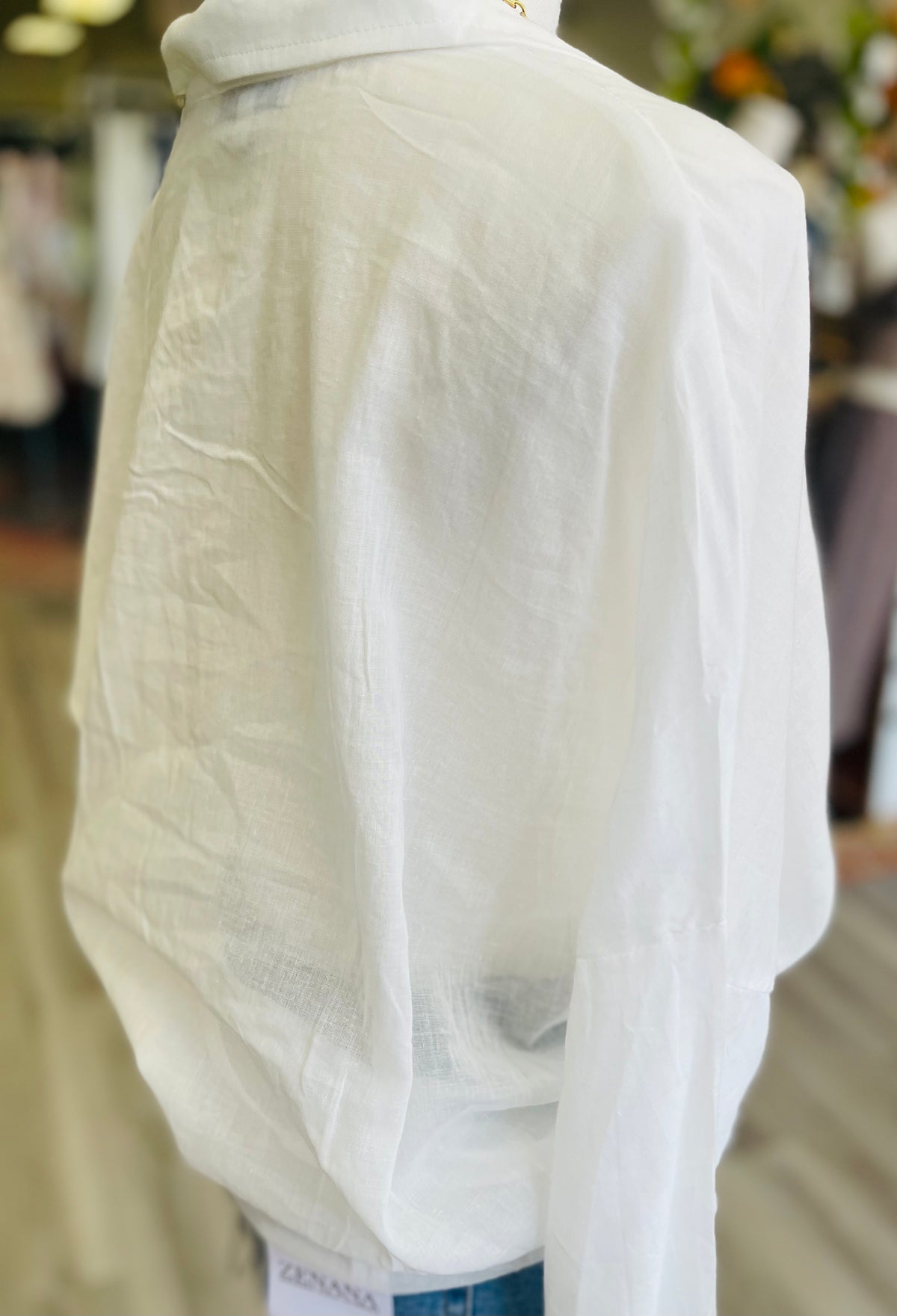 Cotton Button Down Tunic Shirt in Ivory