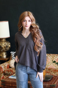Juliette Charcoal V neck Long Sleeve