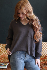Juliette Charcoal V neck Long Sleeve