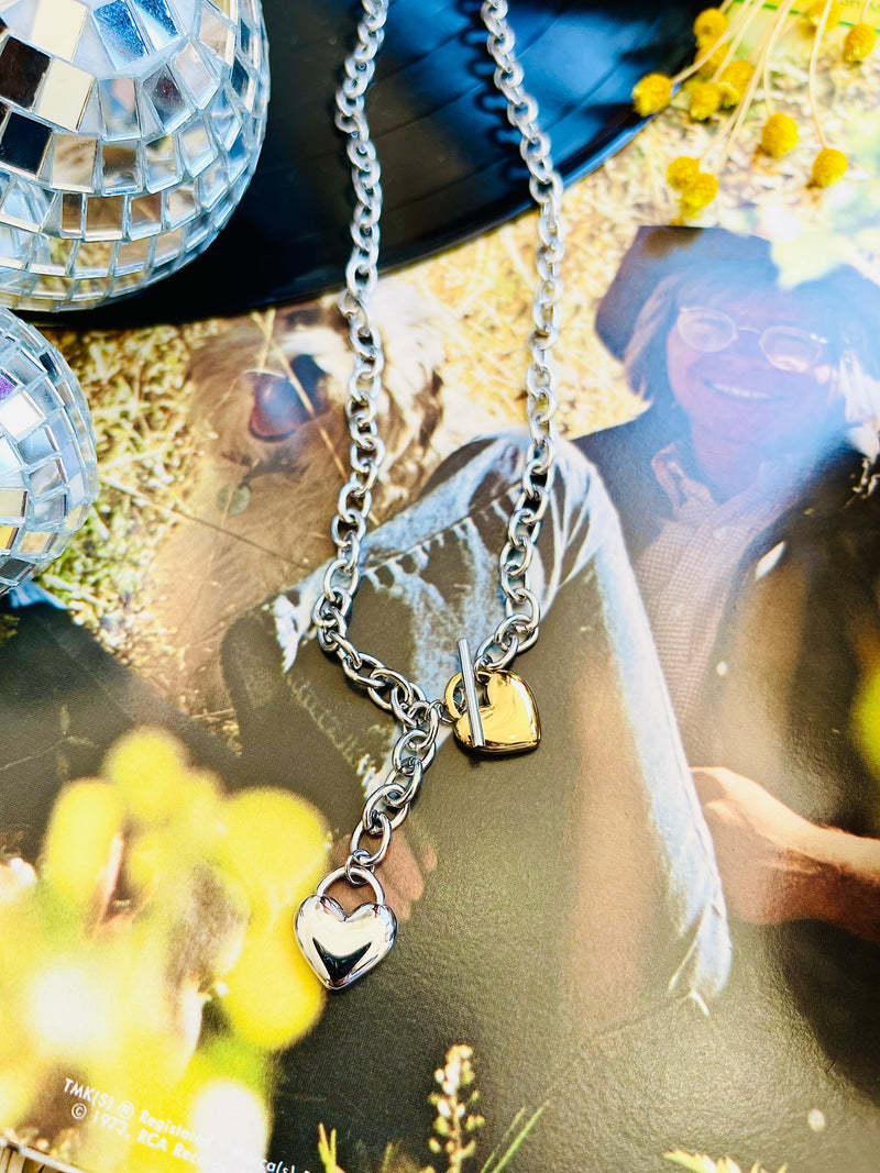 Two Tone Heart Y Necklace