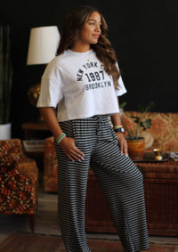 Black Striped Wide Leg Lounge Pants