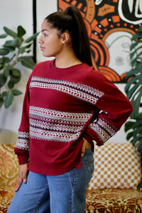 Oversized Contrast Knit Top in Wine