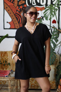 Breeze V Neck Black Mini Dress