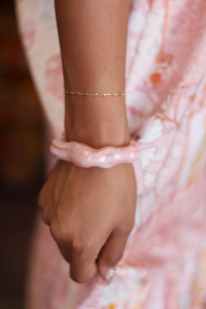 Pink Acrylic Wavy Bamboo Design Cuff Bracelet