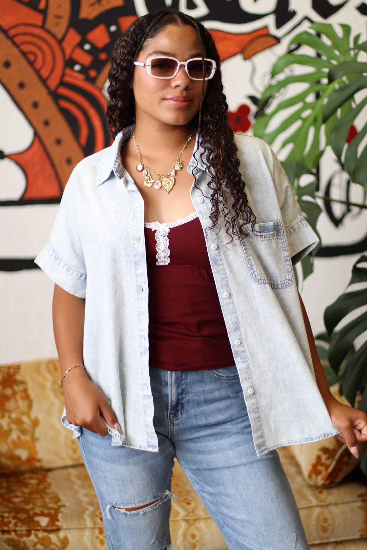 Skyline Chambray Button Down Top