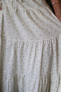 Cream & Blue Floral Tiered Skirt