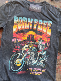 Born Free Black Mineral Wash Graphic Tee