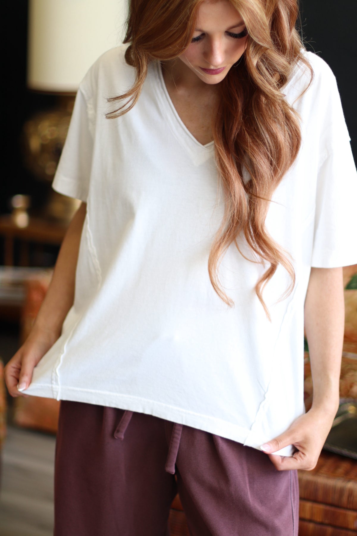 Oversized V-Neck White T-Shirt