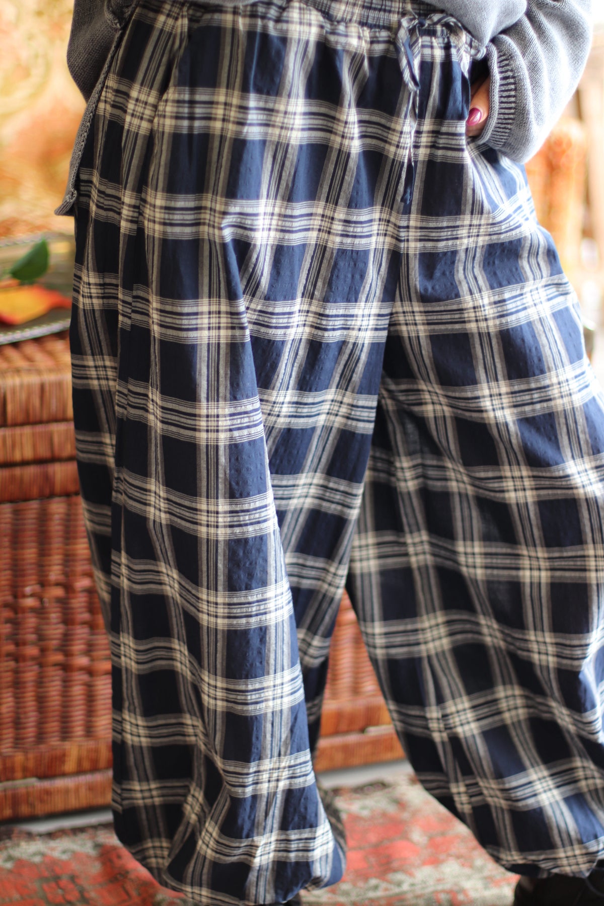 Moonlight Plaid Balloon Pants in Navy