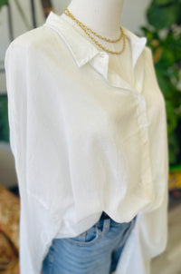 Cotton Button Down Tunic Shirt in Ivory