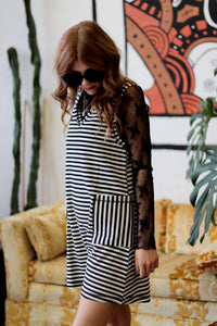 580 B&W Striped Casual Romper