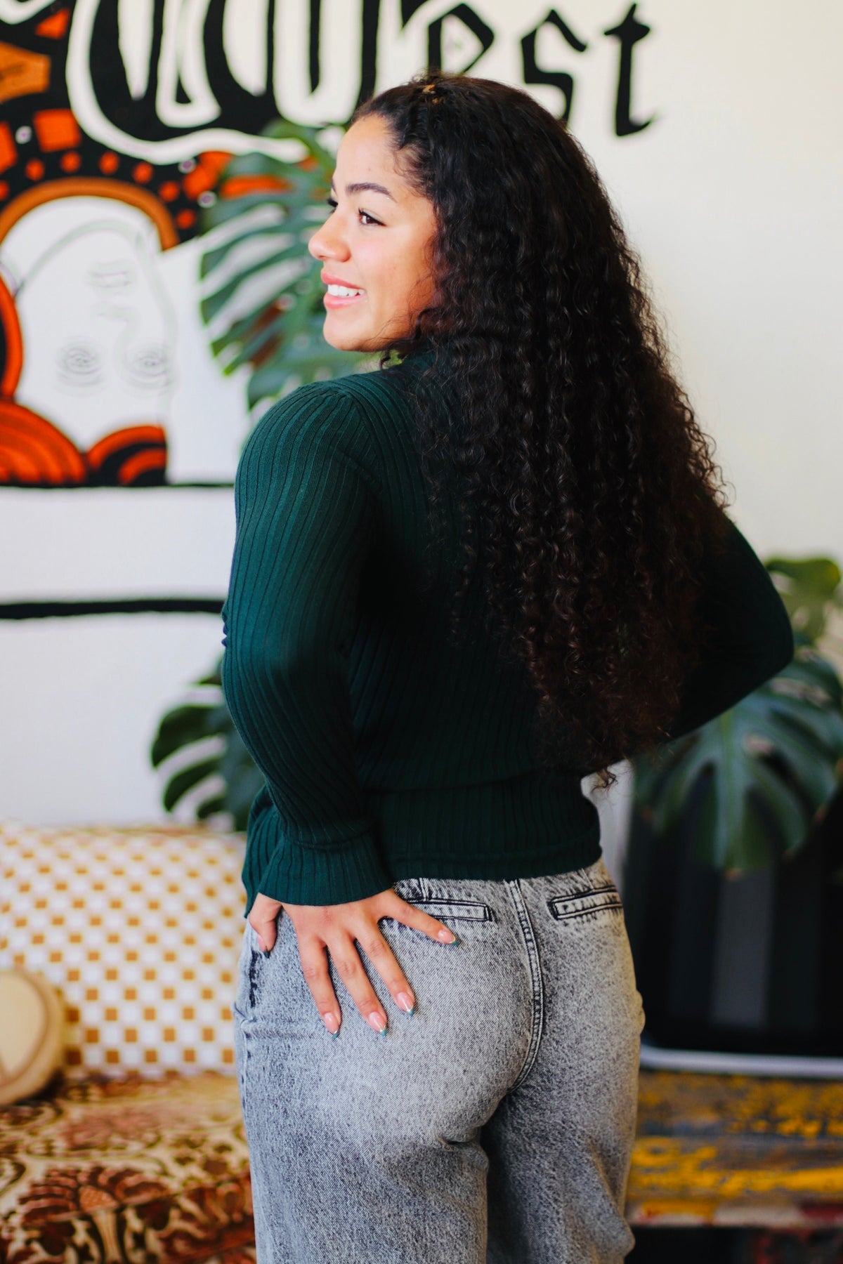 Fitted High Neck Sweater + Hunter Green