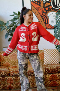 Swan Knit Cardigan + Red