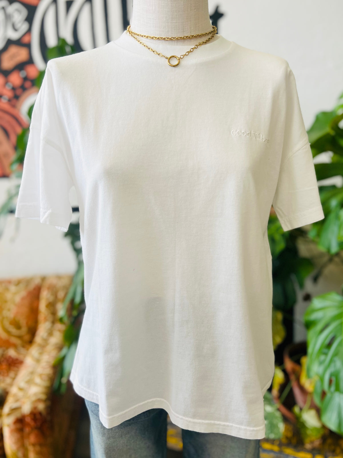 Washed Good Vibes Tee + White