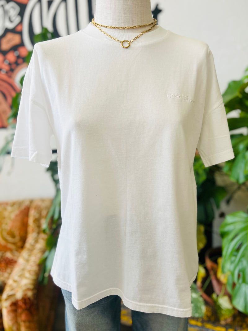 Washed Good Vibes Tee + White