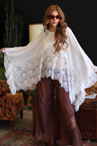 Stevie V-Neck White Sheer Batwing Top