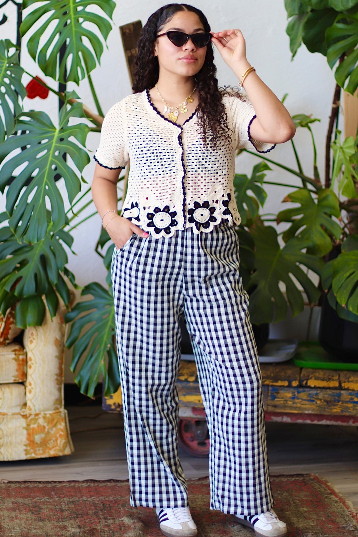 Louise Black Checkered Casual Pants